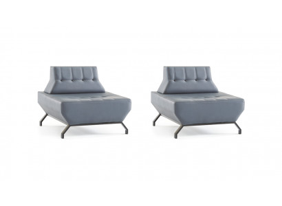 Lehnsessel Leder Edelstahl Set Sessel Art Deco Grau Moderner Chesterfield