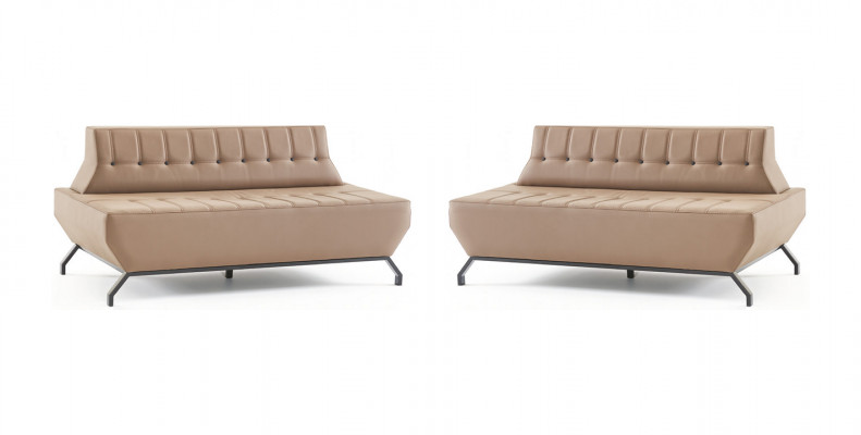 Ledersofas Set 2-Sitzer Beige Leder Art Deco Stil Chesterfield Edelstahl