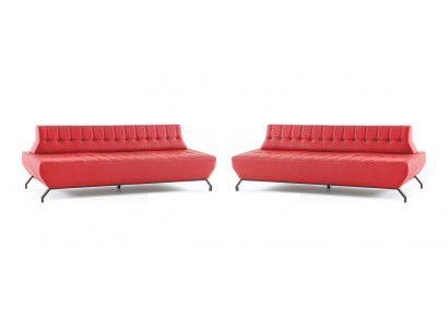 Sofa-Set Edelstahl Leder Chesterfield 2-Sitzer Sofas Leder Art Deco Rot