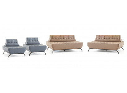 Ledesofas Set 2-Sitzer Sessel Beige Grau Chesterfield Sofas Edelstahl