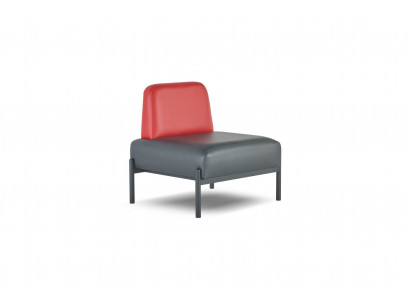 Schwarz Rot Ledersofa Flur Diele Art Deco Leder Sessel Edelstahl 1-Sitzer