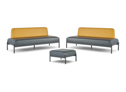 Sitzmöbel Ledersofas Art Deco Edelstahl Schwarz Gelb 3-Sitzer Hocker Set