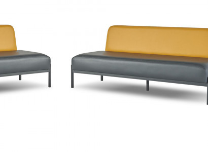 Ledesofas Gelb Rot Art Deco Edelstahl 3-Sitzer Sessel Schwarz Leder Set