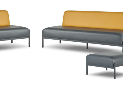 Sofas 3-Sitzer Sessel Hocker Schwarz Gelb Rot Art Deco Leder Komplett