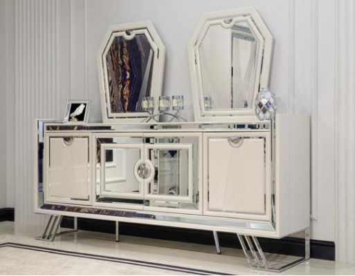 Luxus Kommoden mit 2x Spiegel Weiß Konsole Möbel Sideboard Kommode