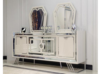 Luxus Kommoden mit 2x Spiegel Weiß Konsole Möbel Sideboard Kommode