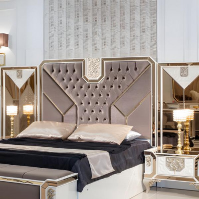 Schlafzimmer Set Bett 2x Nachttische Sitzbank Kleiderschrank Kommode Luxus 6tlg