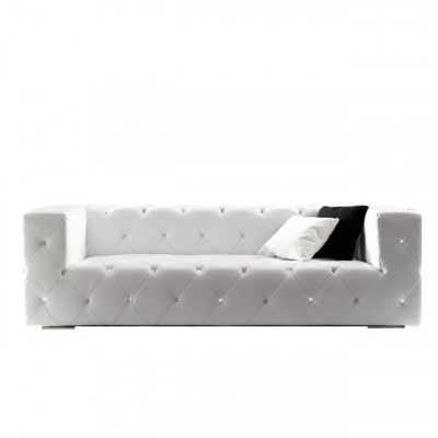 Designer XXL BIG Sofa mit Kristallsteinen Leder Elegante Polster Couch Garnitur