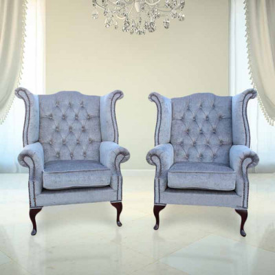 Chesterfield  Ohrensessel Sessel Couch Sofa Polster Sitz Lounge Babyblau Relax