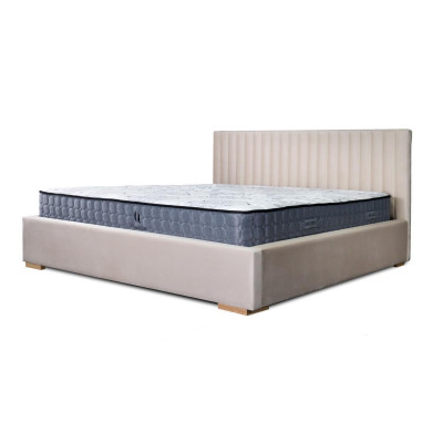 Bett Beige Doppelbett Holz Modern Elegantes Bett Polster Stoff Schlafzimmer Neu