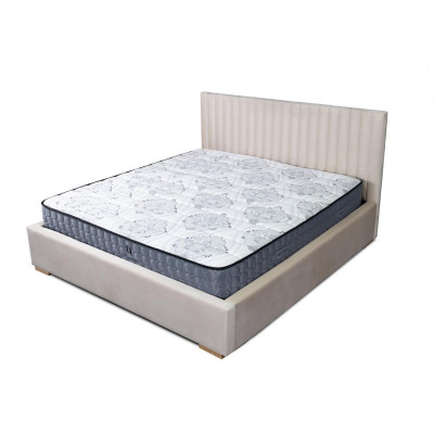 Bett Beige Doppelbett Holz Modern Elegantes Bett Polster Stoff Schlafzimmer Neu