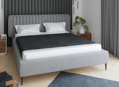 Bett Grau Doppelbett Schlafzimmer Holz Möbel Design Elegantes Polster Stoff Neu