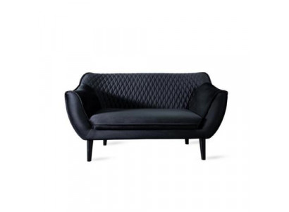 Sofa 2 Sitzer Schwarz Modern Wohnzimmer Luxus Design Holz Möbel Polster Stoff