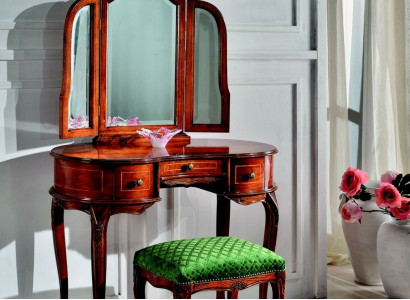 Italienische Möbel Holz 2tlg Luxus Schminktisch Hocker Barock Schlafzimmer Möbel