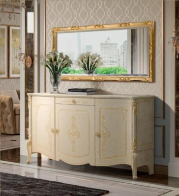 Koommode mit Spiegel Holz Kommoden Möbel Schrank Schlafzimmer Schwarz Sideboard