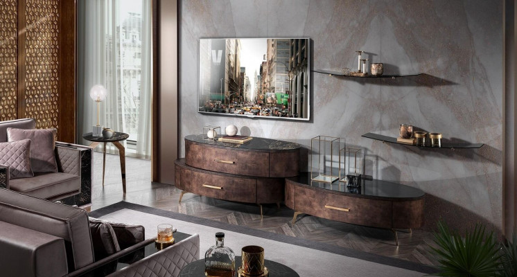 Design Wohnwand Sideboard 2x Wandablage rtv Kommode Anrichte 4 tlg. Set RTV