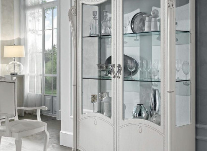 Vitrine Weiß Glasschrank Design Klassische Schrank Luxus Holz Möbel Vitrinen Neu