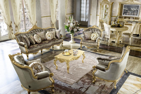 Sessel Relax Stoff Lounge Club Polster Design Couch Sofa Sitzer Luxus Gold Neu