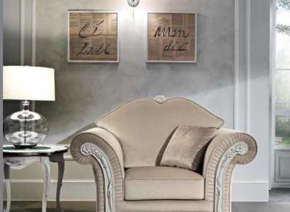 Sessel Luxus Klassischer Einsitzer Holz Beige Lehnstuhl Wohnzimmer Möbel Italien