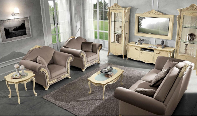 tv Schrank Holz rtv wohnwand Wohnzimmer Klassische Design Set 2tlg. Beige Neu