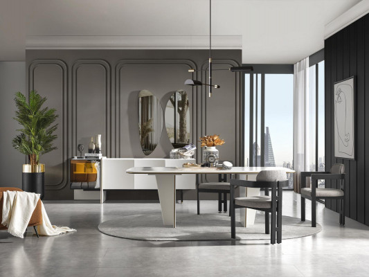  Esszimmer Garnitur Essgruppe Esstisch Luxus Stühle Essecke 5tlg Weiß