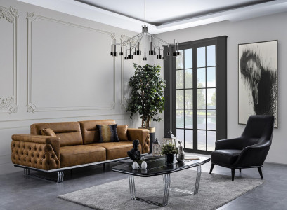 Sofagarnitur Komplette Sofa 31 Sitz Sessel Kunstleder Braun Set 2tlg
