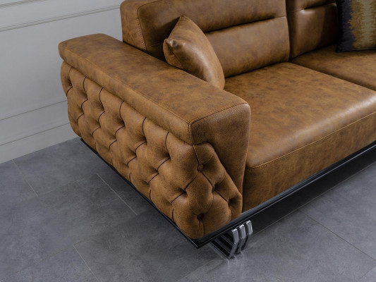 Sofagarnitur Komplette Sofa 31 Sitz Sessel Kunstleder Braun Set 2tlg