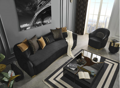 Sofagarnitur Sofa 4 Sitzer Sessel Viersitzer Stoff Blau Polyester Set