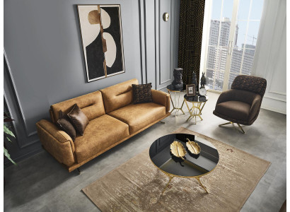 Sofagarnitur Komplette Sofa 31 Sitz Sessel Kunstleder Braun Set 2tlg