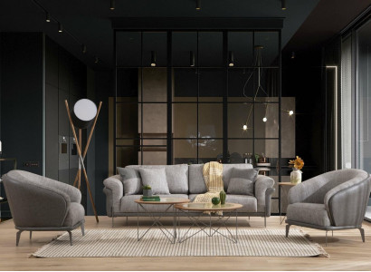 Sofa 3 Sitzer Grau Wohnzimmer Klassische Design Elegantes Stil 230cm