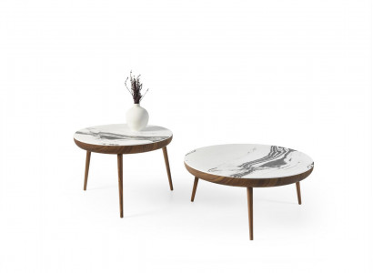 Couchtische Set 2 tlg. Tisch Wohnzimmer Möbel Rund Weiß Holz Design