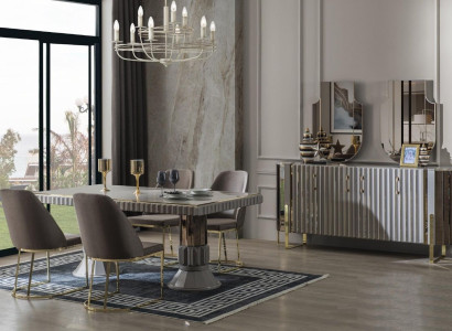 Modern Luxus Essgruppe Esszimmer Esstisch Garnitur Stühle Essecke Grau 5tlg