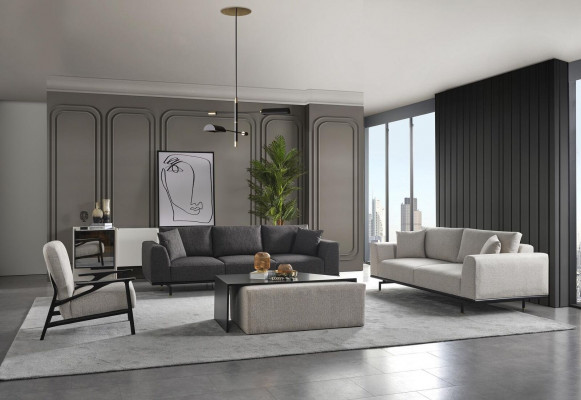 Sofagarnitur 431 Hockere Couchtisch Sitzer Wohnzimmer Design neu 5tlg