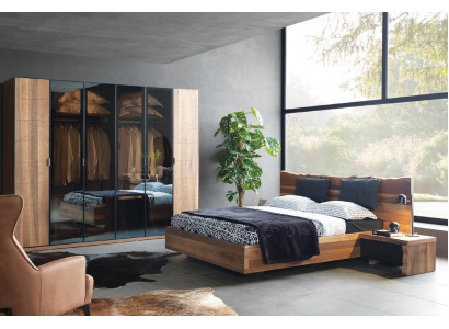 Schlafzimmer Bett 2x Nachttisch Kleiderschrank Garnitur Holz Modern Set