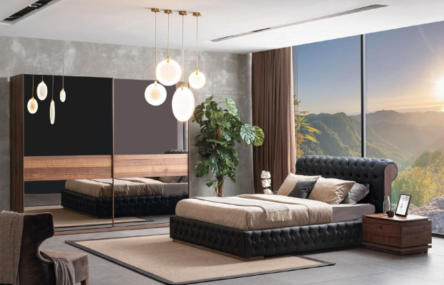Bett Kleiderschrank 2x Nachttisch Luxus Schlafzimmer Polster Design neu