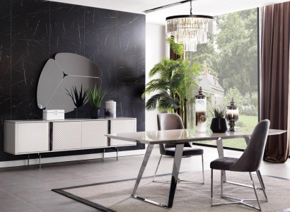 Esszimmer Gruppe Set Tisch 4x Stühle Anrichte Spiegel 7tlg. Grau Essgarnitur