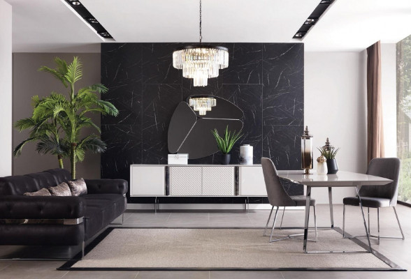 Modern Wohnzimmer Spiegel Anrichte Schrank Edle Design Luxus neu Grau 2tlg