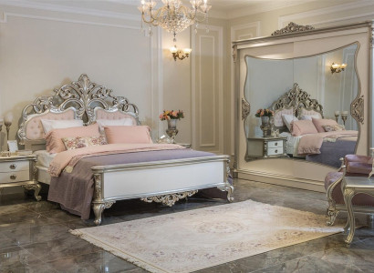 Schlafzimmer Set Luxus Bett 2x Nachttisch Kleiderschrank Sessel 6tlg.