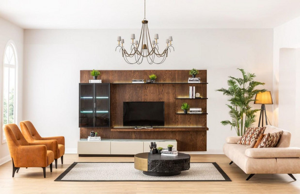 Luxus Wohnwand Schrank Regal Wohnzimmer Vitrine Wohnwände Holz Design