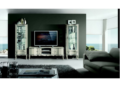 Schicke Set Garnitur 3tlg Rtv mit 2x Vitrine Italienische Möbel Wohnwand Schrank