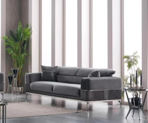 Luxus Sofagarnitur 331 Sitzer Wohnzimmer Set Grau Sofa Textil Möbel Neu