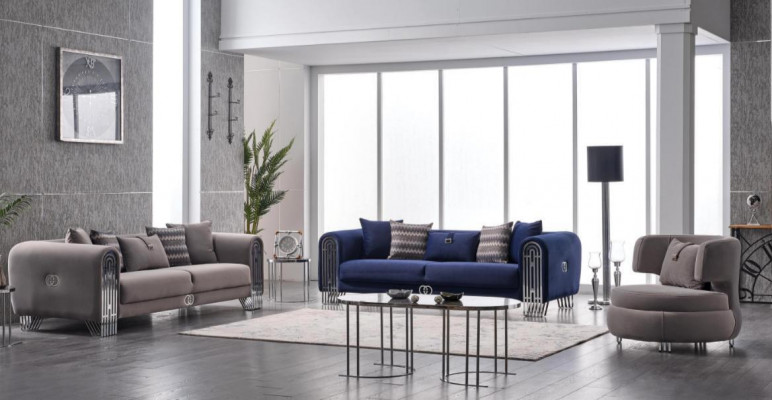 Komplett Set 2 tlg Luxus Möbel Polster Stoff Sofagarnitur 3+3 Sitzer Neu