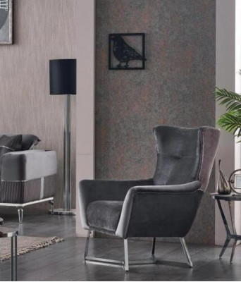 Grau Sessel Wohnzimmer Textil Möbel Modern Design Polster Stoff Luxus Sitz