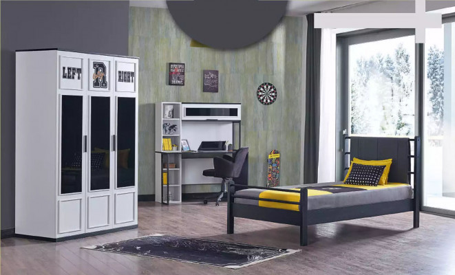 Kinderzimmer Schlafzimmer Möbel Komplettzimmer Jugendzimmer Schwarz Weiß 3tlg.
