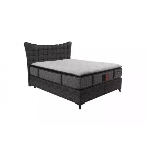 Bett Boxspring Betten Luxus Doppelbett inkls. Matratze mit Caro Muster Grau