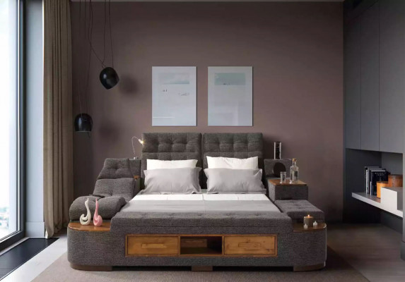 Multifunktion Bett Doppelbetten Modernes Bettgestell Betten 200x200cm Hotel Neu