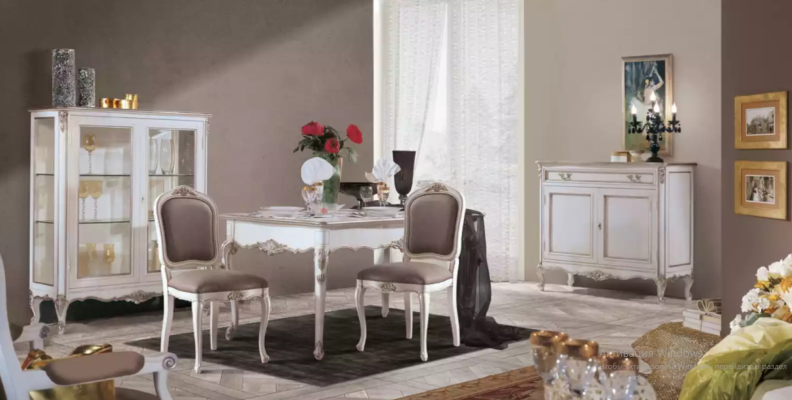 Esszimmer Set Garnitur Vitrine Tisch 4x Stuhl Anrichte luxus Garnitur