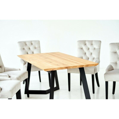 Brauner Holzesstisch Metallgestell Designer x6 Chesterfield Stühle Luxuriöser 7tlg. Set