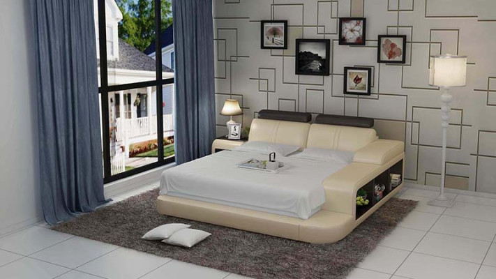 Design Polster Doppel Bett Moderne Betten Schlafzimmer mit USB & Regal 180x200cm
