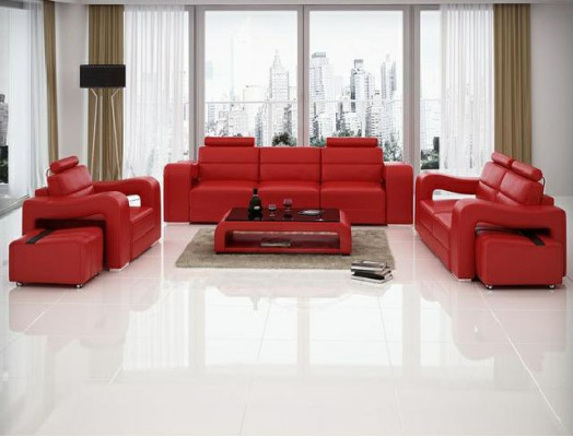 Designer Ledersofa Sofagarnitur Couch Sofa Sitz Polster Garnitur 3+2+1 Set PISA
